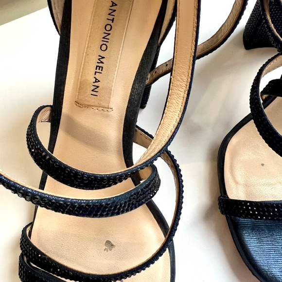 Antonio Melani Blue Satin Rhinestone Strappy Sandle - Picture 8 of 8